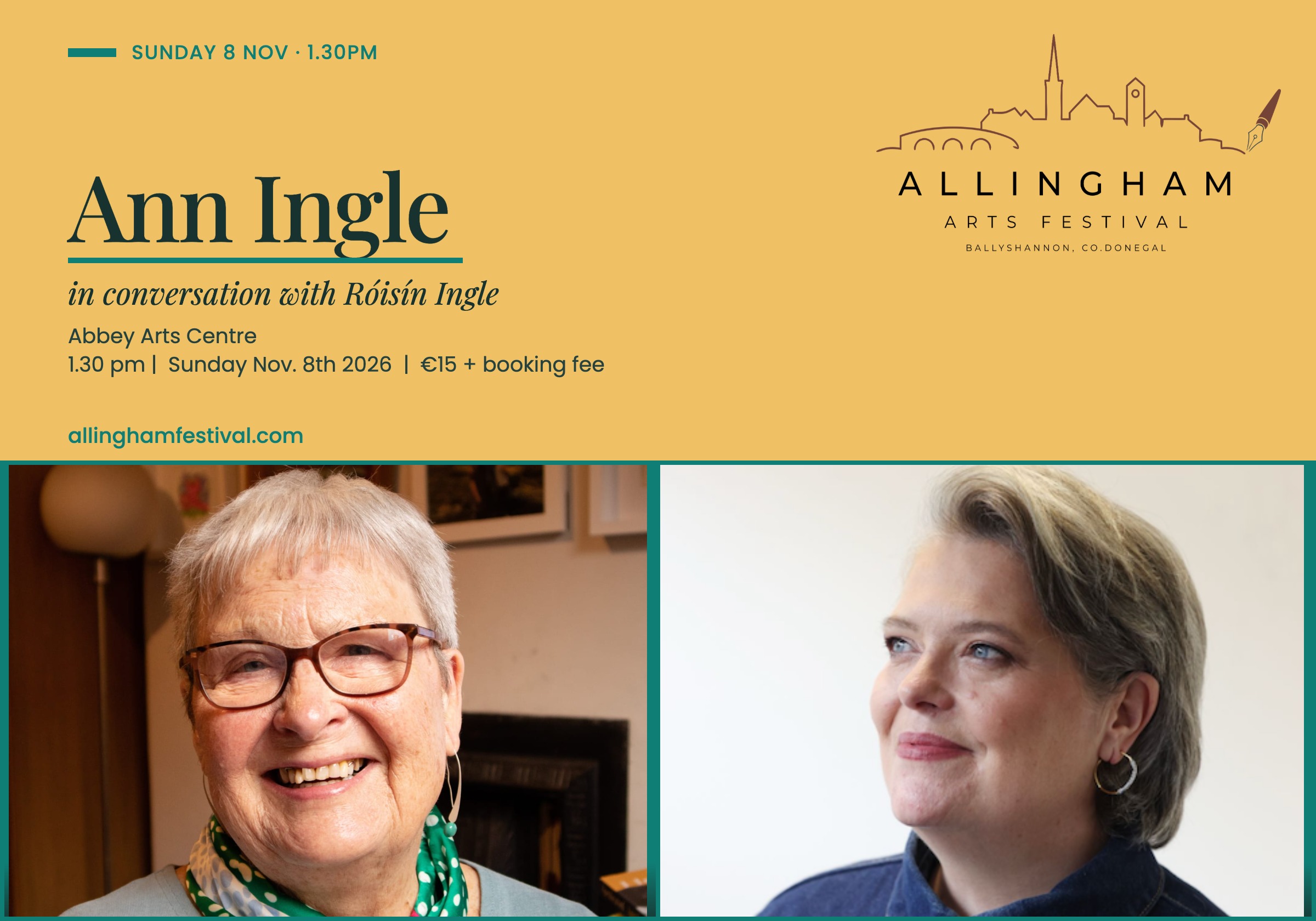 Poster for Ann Ingle in conversation with Roisin Ingle at the Allingham Arts Festival 2026