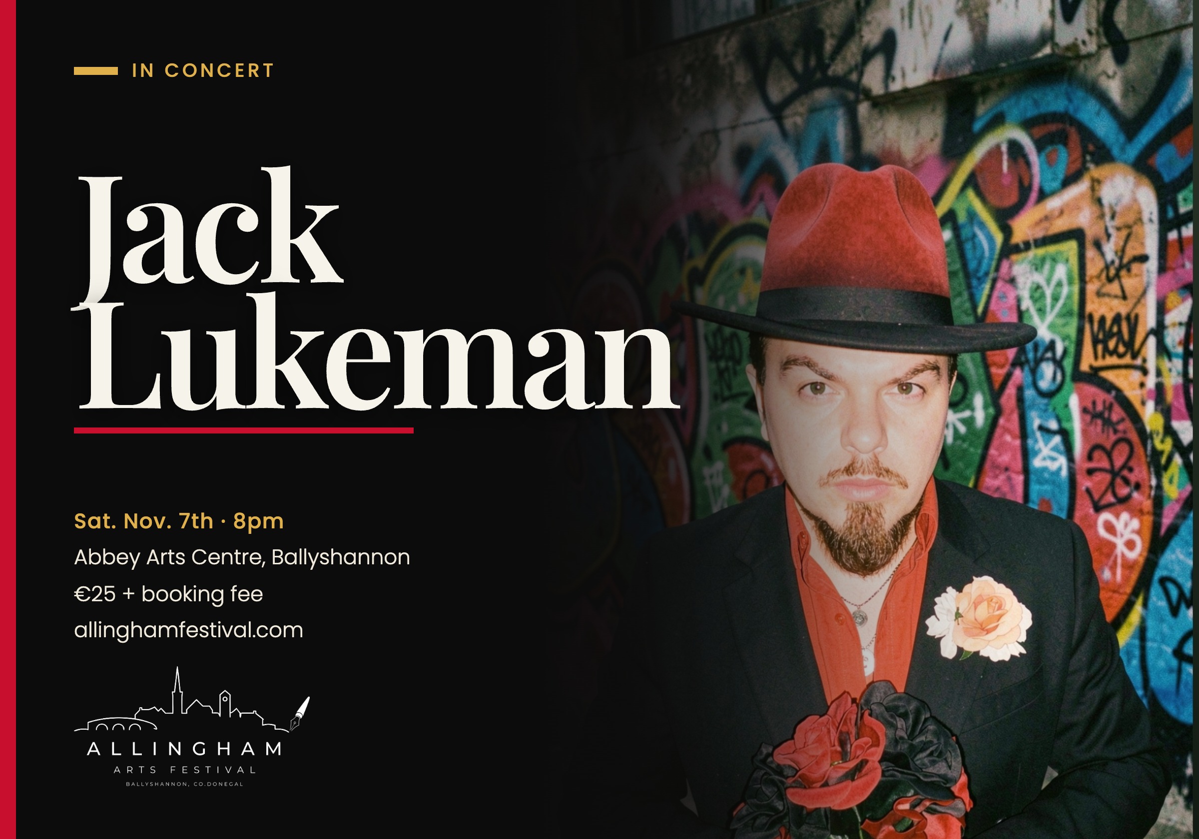 Poster for Jack Lukeman Jack L in concert at the Allingham Arts Festival, November 7th 2026