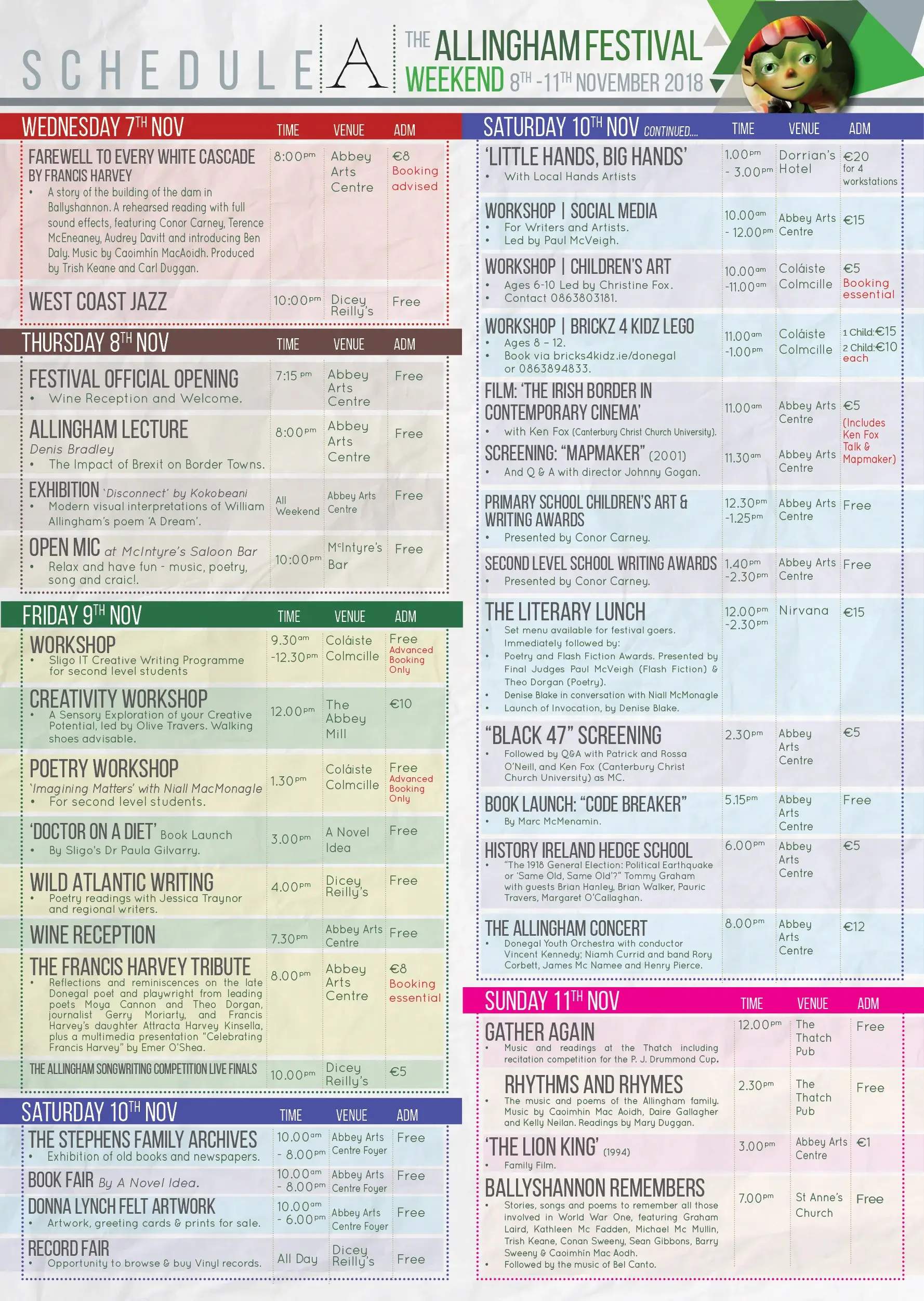 Festival programme schedule