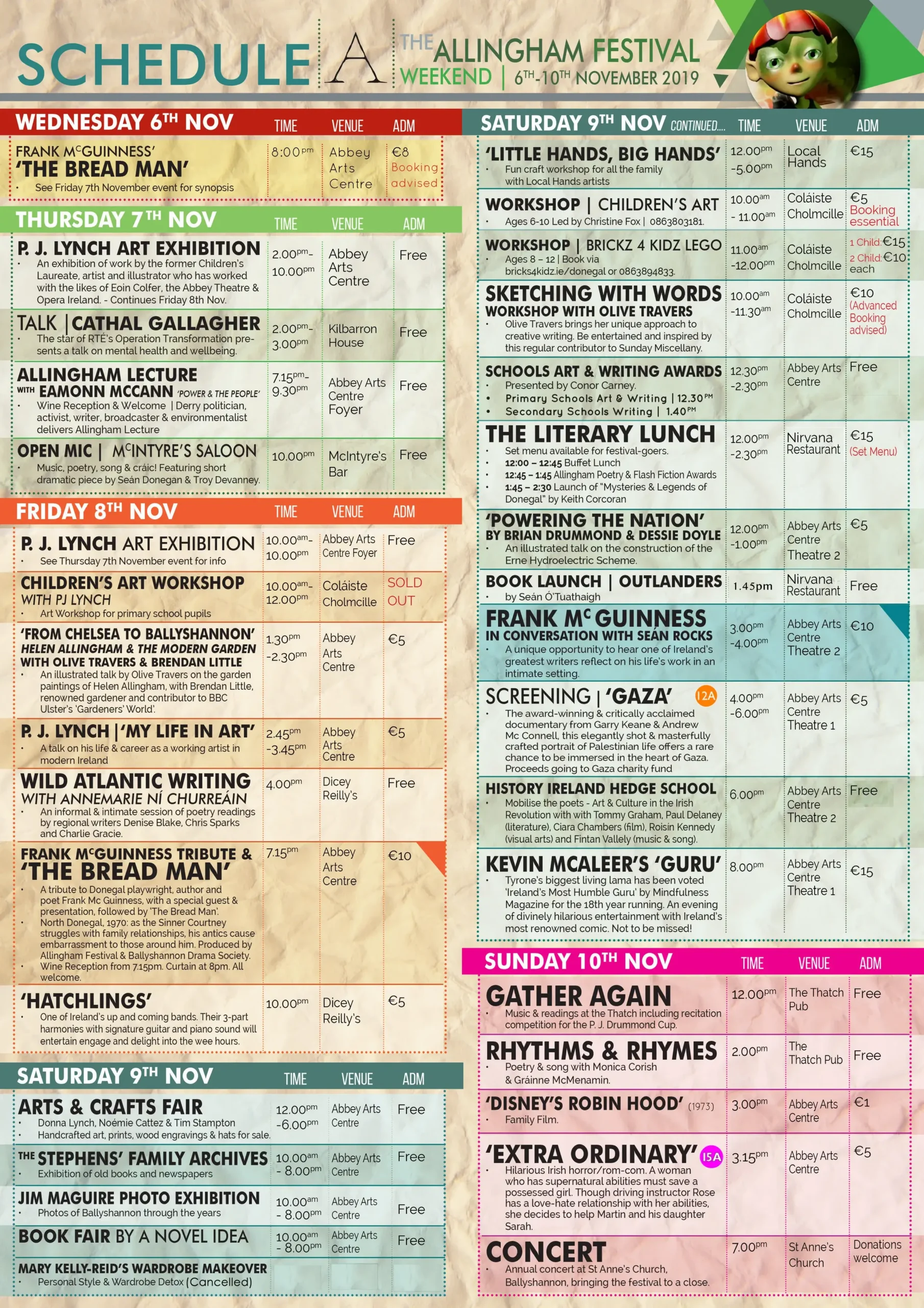 Festival programme schedule